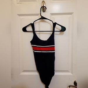 Blue striped ribbed bodysuit